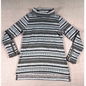 Wooly‎ Bully Wear Gray Fair Isle Fleece Pullover Mock Neck Zipper Cuff Womens S